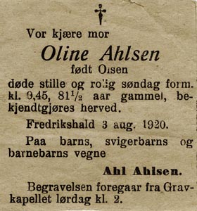 Olines dødsannonse